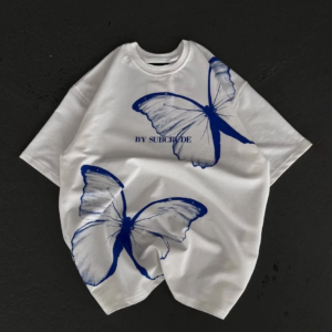 kadın  Bisiklet Yaka Baskılı Oversize T-Shirt - Beyaz