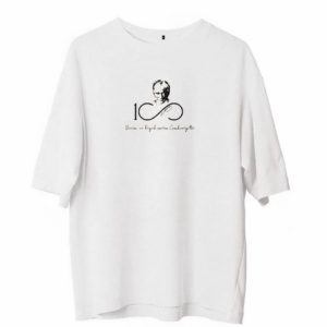 Erkek  Bisiklet Yaka Baskılı Oversize T-Shirt - Beyaz