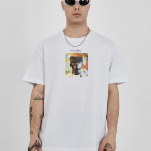 Erkek  Bisiklet Yaka Baskılı Oversize T-Shirt - Beyaz