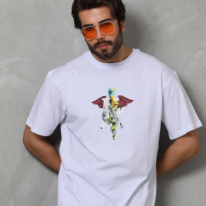 Erkek Bisiklet Yaka Baskılı Oversize - Beyaz