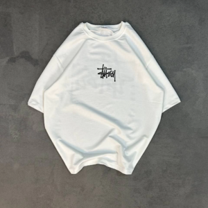 kadın  Bisiklet Yaka Baskılı Oversize T-Shirt - Beyaz