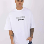 Erkek  Bisiklet Yaka Baskılı Oversize T-Shirt - Beyaz