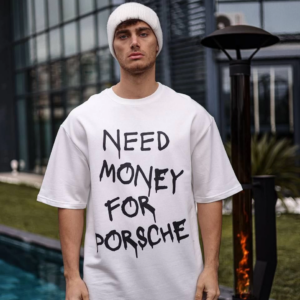 ERKEK Bisiklet Yaka Baskılı Oversize T-Shirt - Beyaz