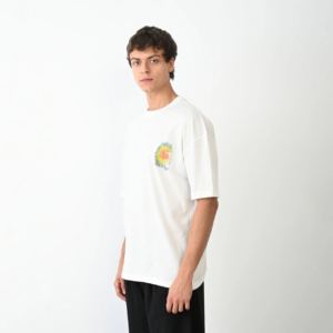 Erkek Bisiklet Yaka Baskılı Oversize T-Shirt - Beyaz