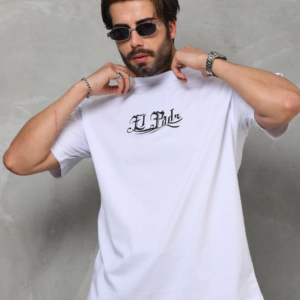 Erkek Bisiklet Yaka Baskılı Oversize T-Shirt - Beyaz
