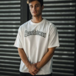 ERKEK Bisiklet Yaka Baskılı Oversize T-Shirt - Beyaz