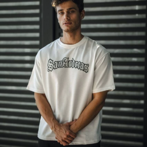 ERKEK Bisiklet Yaka Baskılı Oversize T-Shirt - Beyaz