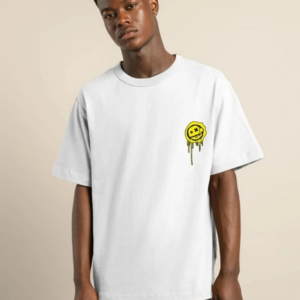 ERKEK Bisiklet Yaka Baskılı Oversize T-Shirt - Beyaz