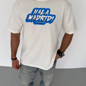 Erkek  Bisiklet Yaka Baskılı Oversize T-Shirt - Beyaz