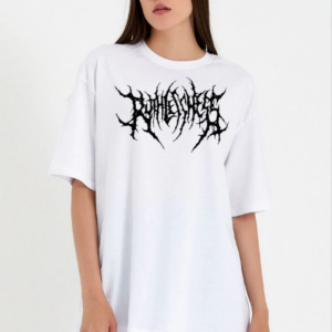 kadın Bisiklet Yaka Baskılı Oversize T-Shirt - Beyaz