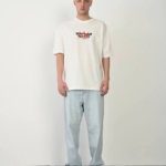 Erkek Bisiklet Yaka Baskılı Oversize - Beyaz