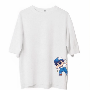 Erkek Bisiklet Yaka Baskılı Oversize T-Shirt - Beyaz