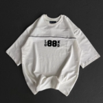 kadın  Bisiklet Yaka Baskılı Oversize T-Shirt - Beyaz