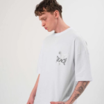 Erkek Bisiklet Yaka Baskılı Oversize T-Shirt - Beyaz