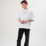 Erkek Bisiklet Yaka Baskılı Oversize T-Shirt - Beyaz