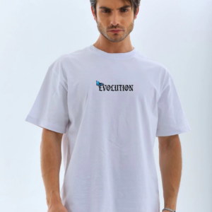 Erkek  Bisiklet Yaka Kelebek Baskılı Oversize T-Shirt - Beyaz