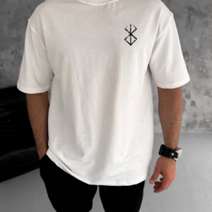 Erkek  Bisiklet Yaka Baskılı Oversize T-Shirt - Beyaz