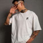 Erkek Bisiklet Yaka Baskılı Oversize T-Shirt - Beyaz