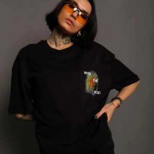 kadın Bisiklet Yaka Baskılı Oversize T-Shirt - Siyah