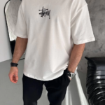 Bisiklet Yaka Baskılı Oversize T-Shirt - Beyaz