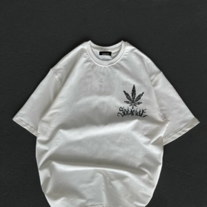 kadın Bisiklet Yaka Baskılı Oversize T-Shirt - Beyaz