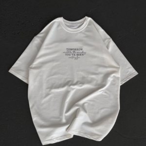 kadın  Bisiklet Yaka Baskılı Oversize T-Shirt - Beyaz