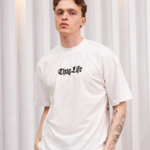 ERKEK Bisiklet Yaka Baskılı Oversize T-Shirt - Beyaz