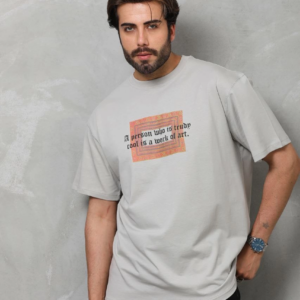 Erkek  Bisiklet Yaka Baskılı Oversize T-Shirt - Gri