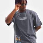 Erkek  Bisiklet Yaka Baskılı Oversize T-Shirt - Gri