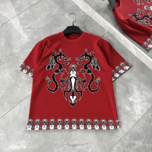 Unisex Bisiklet Yaka Baskılı Oversize T-Shirt - Kırmızı