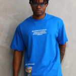 Erkek Bisiklet Yaka Baskılı Oversize T-Shirt - Mavi