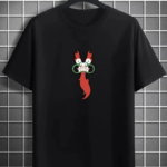 Unisex Bisiklet Yaka Baskılı Oversize T-Shirt - Siyah