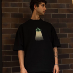 Erkek Bisiklet Yaka Baskılı Oversize T-Shirt - Siyah