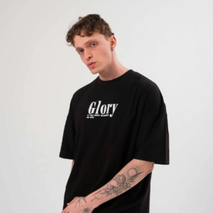 Erkek Bisiklet Yaka Baskılı Oversize T-Shirt - Siyah