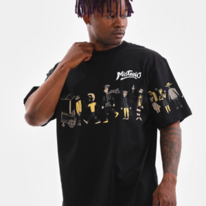 Erkek Bisiklet Yaka Baskılı Oversize T-Shirt - Siyah