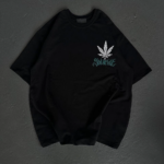 kadın  Bisiklet Yaka Baskılı Oversize T-Shirt - Siyah