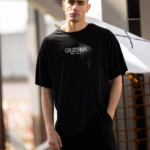 ERKEK Bisiklet Yaka Baskılı Oversize T-Shirt - Siyah