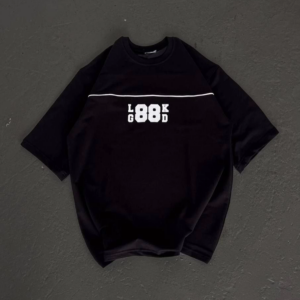 kadın  Bisiklet Yaka Baskılı Oversize T-Shirt - Siyah