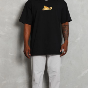 ERKEK Bisiklet Yaka Baskılı Oversize T-Shirt - Siyah