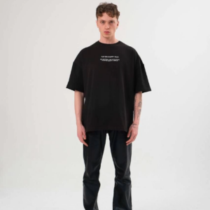 Erkek  Bisiklet Yaka Baskılı Oversize T-Shirt - Siyah