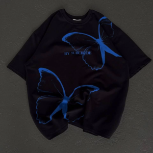 kadın Bisiklet Yaka Baskılı Oversize T-Shirt - Siyah