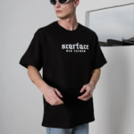 ERKEK Bisiklet Yaka Baskılı Oversize T-Shirt - Siyah