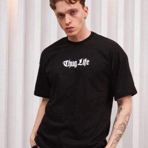 Erkek Bisiklet Yaka Baskılı Oversize T-Shirt - Siyah