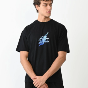 ERKEK Bisiklet Yaka Baskılı Oversize T-Shirt - Siyah