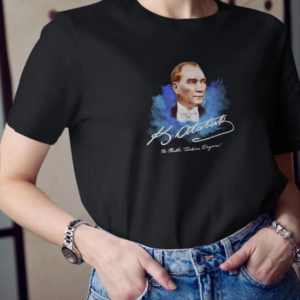 Kadın Bisiklet Yaka ATATÜRK Baskılı Oversize T-Shirt - Siyah