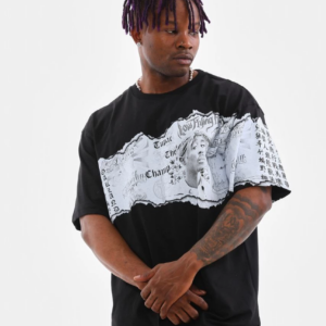 Erkek  Bisiklet Yaka Baskılı Oversize T-Shirt - Siyah