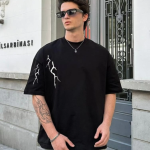 ERKEK Bisiklet Yaka ön ve arka Baskılı Oversize T-Shirt - Siyah