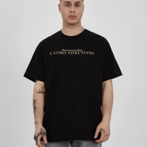 ERKEK Bisiklet Yaka Baskılı Oversize T-Shirt - Siyah