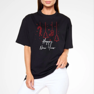 kadın Bisiklet Yaka Baskılı Oversize T-Shirt - Siyah