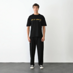 ERKEK Bisiklet Yaka Baskılı Oversize T-Shirt - Siyah